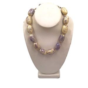 Vintage Hong Kong Costume White, Blue, Gold Bead Necklace